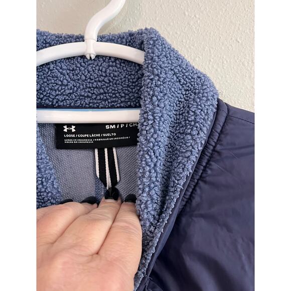 Under Armour Women’s Small Sherpa Fleece Jacket Blue Zip Up Loose Fit - Picture 4 of 14